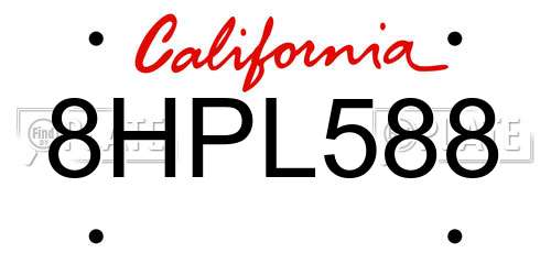 8HPL588 California License Plate