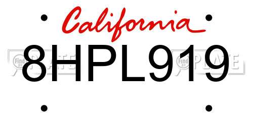 8HPL919 California License Plate