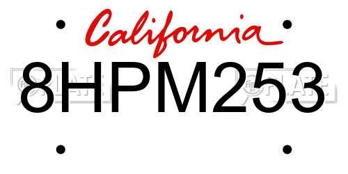 8HPM253 California License Plate