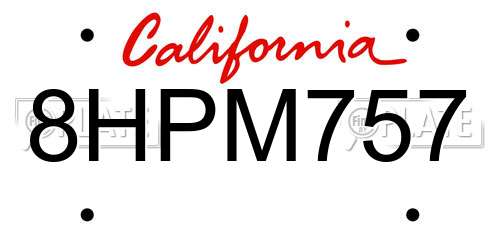 8HPM757 California License Plate