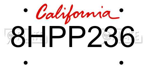 8HPP236 California License Plate
