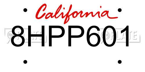 8HPP601 California License Plate
