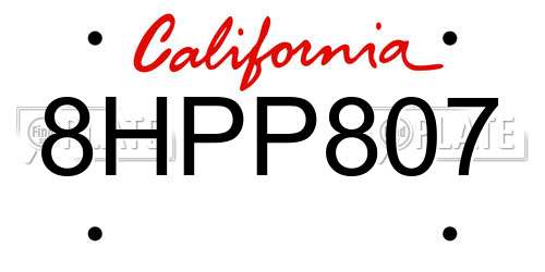 8HPP807 California License Plate