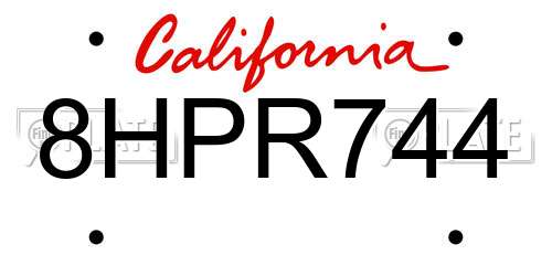 8HPR744 California License Plate
