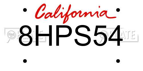 8HPS54 California License Plate
