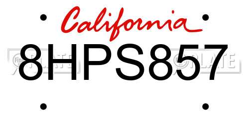 8HPS857 California License Plate