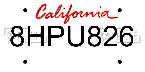 8HPU826 California License Plate