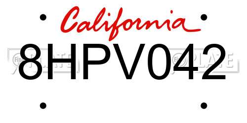8HPV042 California License Plate