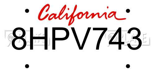 8HPV743 California License Plate