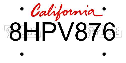 8HPV876 California License Plate