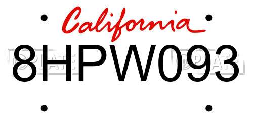 8HPW093 California License Plate