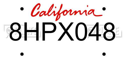 8HPX048 California License Plate