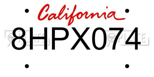 8HPX074 California License Plate