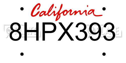 8HPX393 California License Plate