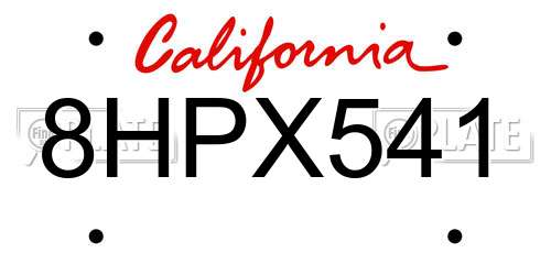 8HPX541 California License Plate