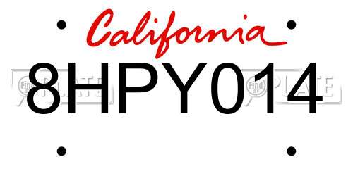 8HPY014 California License Plate