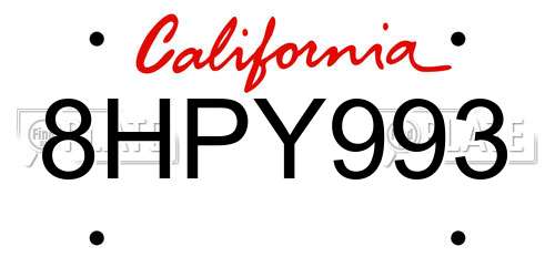 8HPY993 California License Plate
