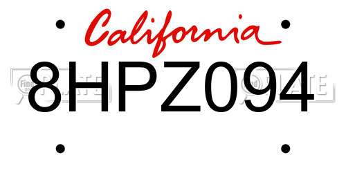 8HPZ094 California License Plate