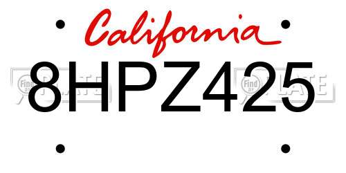 8HPZ425 California License Plate