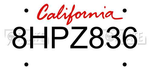 8HPZ836 California License Plate