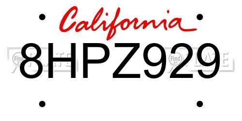 8HPZ929 California License Plate