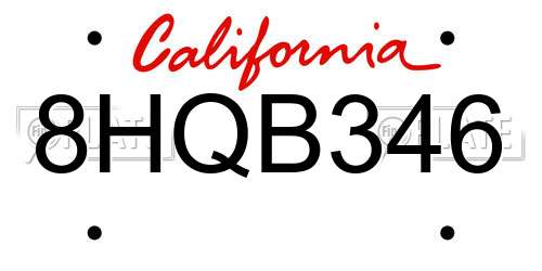 8HQB346 California License Plate