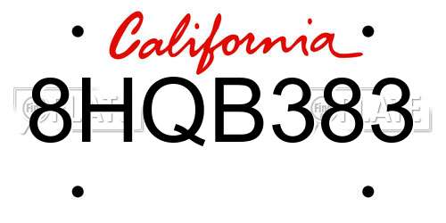 8HQB383 California License Plate