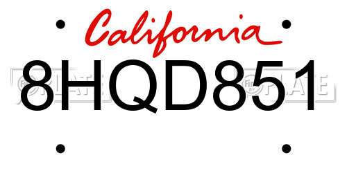 8HQD851 California License Plate