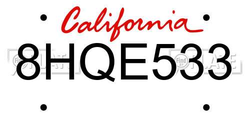 8HQE533 California License Plate