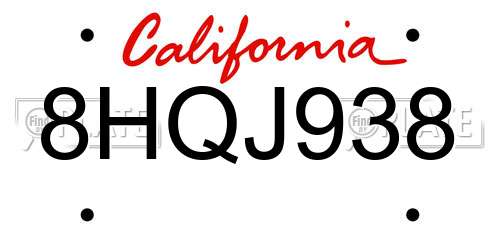 8HQJ938 California License Plate