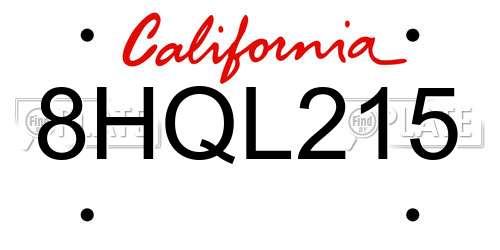 8HQL215 California License Plate