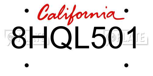 8HQL501 California License Plate