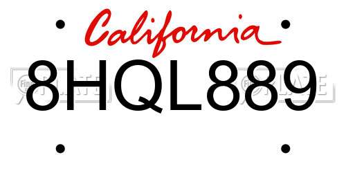 8HQL889 California License Plate