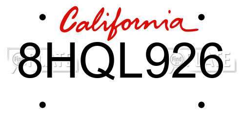 8HQL926 California License Plate
