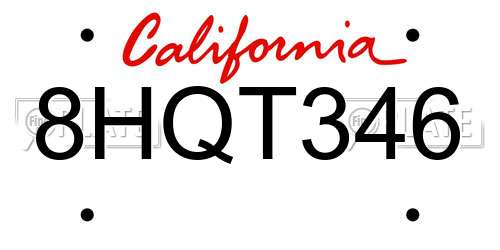 8HQT346 California License Plate