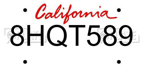 8HQT589 California License Plate