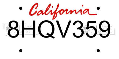 8HQV359 California License Plate