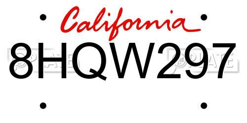 8HQW297 California License Plate