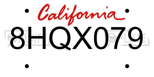 8HQX079 California License Plate