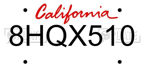 8HQX510 California License Plate