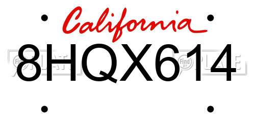 8HQX614 California License Plate
