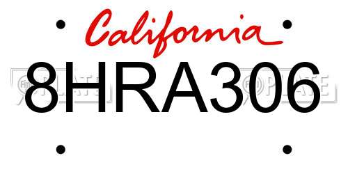 8HRA306 California License Plate