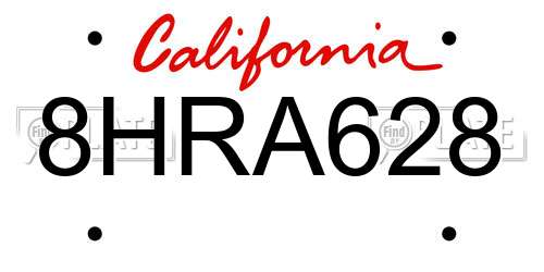 8HRA628 California License Plate