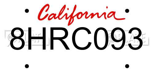 8HRC093 California License Plate