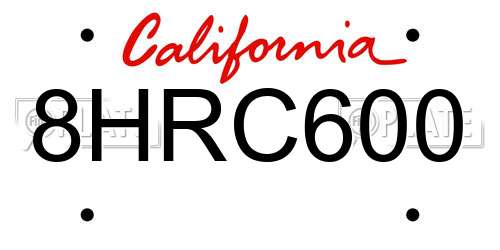 8HRC600 California License Plate