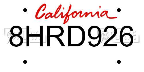 8HRD926 California License Plate