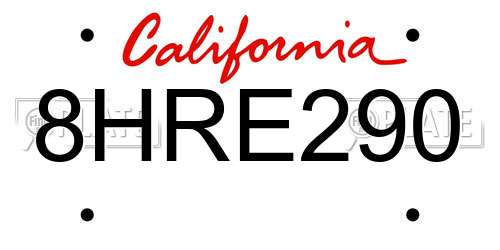 8HRE290 California License Plate