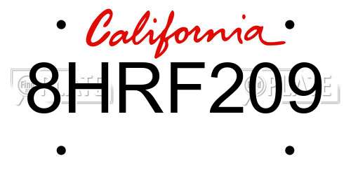 8HRF209 California License Plate