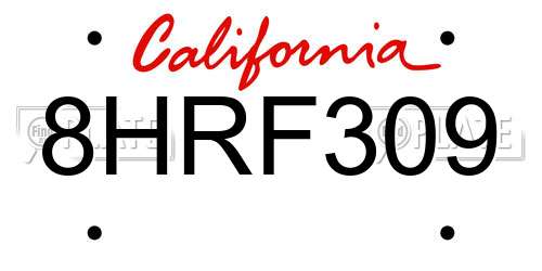 8HRF309 California License Plate