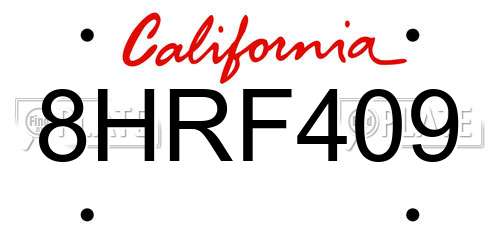 8HRF409 California License Plate